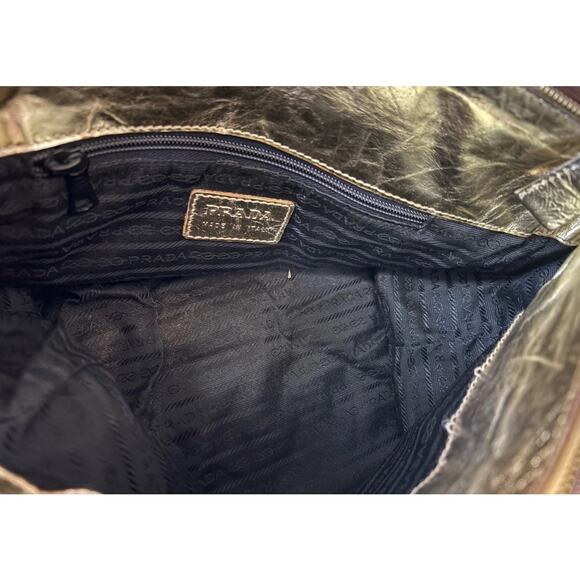 Vintage PRADA Metallic Gold Large Leather Quilted Double-Chain Strap Large - Picture 8 of 13